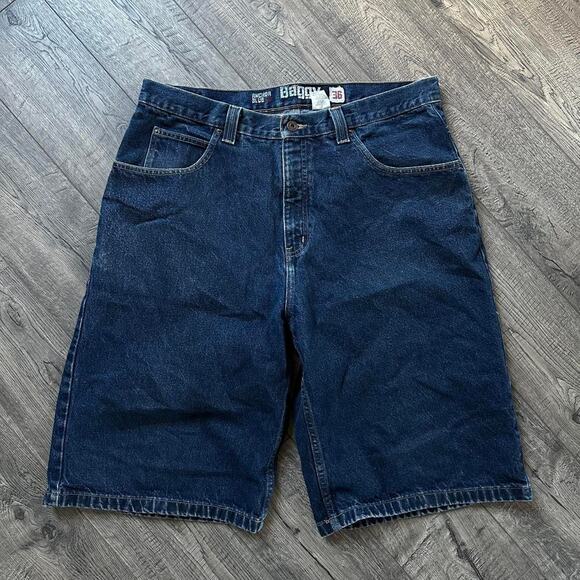 Vintage Y2K Anchor Blue Dark Denim Baggy Long Shorts Jorts - Picture 3 of 8